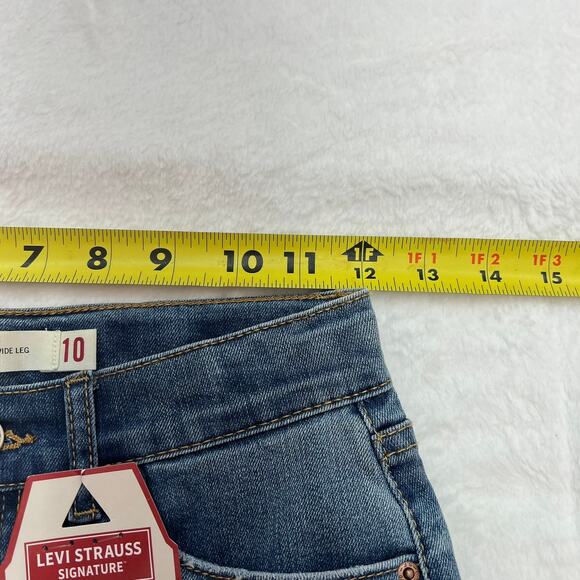 Levi Strauss Signature Girl's Wide Leg Denim Jeans Sz 10 2-Way Adjustable Waist - Picture 6 of 7